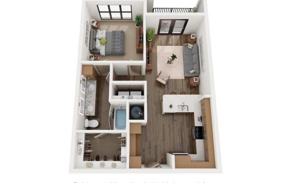 A3 - 1 bedroom floorplan layout with 1 bathroom and 784 square feet (3D)