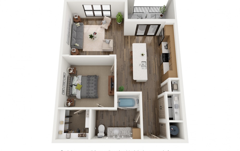 A4 - 1 bedroom floorplan layout with 1 bath and 831 square feet. (2D)