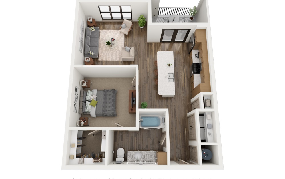 A4 - 1 bedroom floorplan layout with 1 bathroom and 831 square feet (3D)