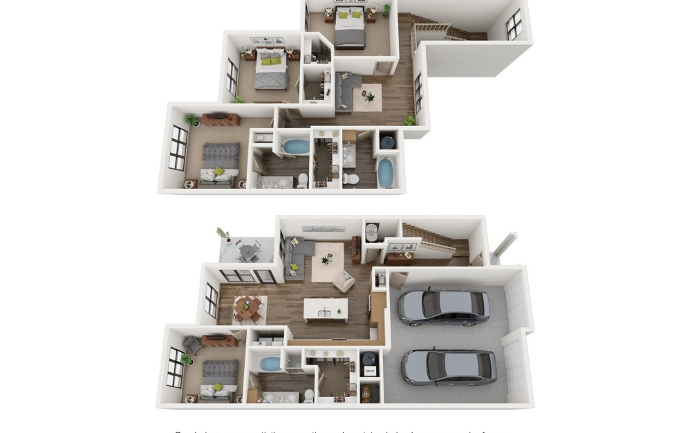 D1 - 3 bedroom floorplan layout with 3.5 bathrooms and 1841 square feet (3D)